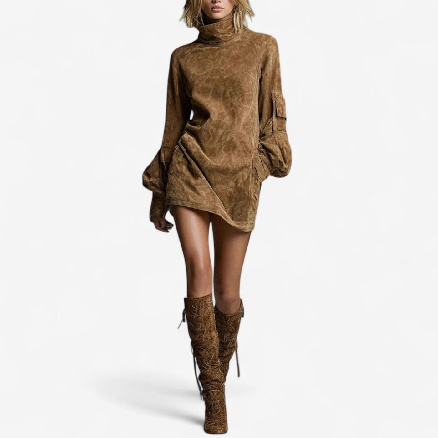 Tania™ Abito Mini con Collo Alto