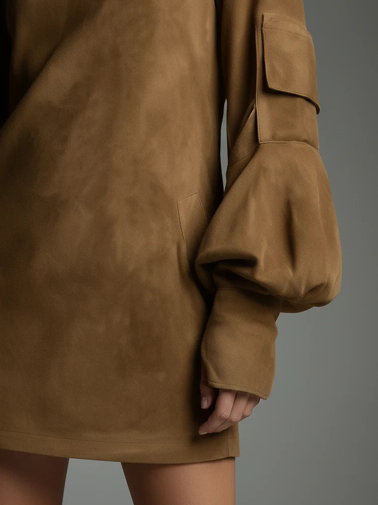 Sara | Minidress svasato in suede con collo alto