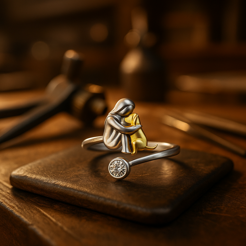 Anello con cane in argento con pietre di zirconia